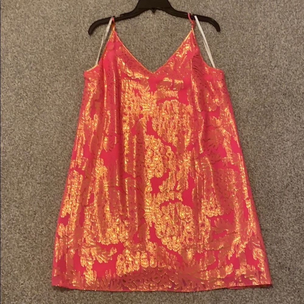 Lilly Pulitzer silk gold foiled dress size L